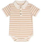 Niteo Baby Organic Cotton Polo Onesie Bodysuit, Light Brown Stripes, 6-9M