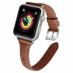 iGK Leather Bands Compatible with Apple Watch Band 38MM/40MM,Slim Leather Strap Replacement Bands with Stainless Steel Buckle for iWatch Apple Watch Series 4 3 2 1 38MM/40MM Brown