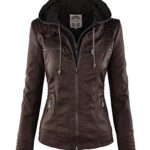 Lock and Love LL WJC663 Womens Removable Hoodie Motorcyle Jacket L Coffee