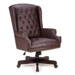 Belleze Executive Wingback Office Chair High Back Computer Tufted Thick Padded Faux Leather Wood Base, Brown