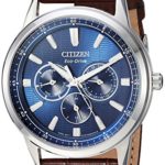 Citizen Men’s Eco-Drive Stainless Steel Japanese-Quartz Watch with Leather Calfskin Strap, Brown, 20 (Model: BU2070-12L)