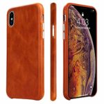 TOOVREN iPhone Xs Case, iPhone X/10 Case Genuine Leather Cover Case Protective Ultra Thin Anti-Slip Vintage Shell Hard Back Cover for Apple iPhone X/Xs 5.8” (2018) Brown
