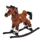 Qaba Kids Metal Plush Ride-On Rocking Horse Chair Toy with Realistic Sounds – Light Brown / White