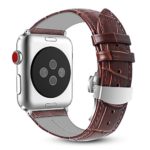 Fintie Leather Band for Apple Watch 44mm 42mm, Replacement Wrist Bands with Adjustable Butterfly Buckle Compatible with Apple Watch Series 4 Series 3 Series 2 Series 1 – Brown