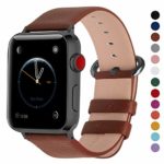 Fullmosa Compatible Watch Band 38mm 40mm 42mm 44mm, Genuine Leather Band Compatible Watch Series 4, Series 3, Series 2, Series1, 38mm 40mm Brown + Gunmetal Buckle