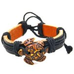 HZMAN Hawaiian Brown Sea Turtles Leather Bracelet – Coqui Taino and Taino Sun – Adjustable Cord