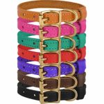 BronzeDog Leather Cat Collar with Brass Buckle Adjustable Small Pet Collars for Kitten Black Brown Pink Purple Red Turquoise (Neck Size 7″ – 9″, Light Brown)