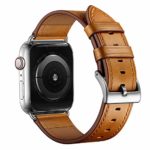 OUHENG Compatible with Apple Watch Band 42mm 44mm, Genuine Leather Band Replacement Strap Compatible with Apple Watch Series 4 Series 3 Series 2 Series 1 44mm 42mm Sport and Edition, Light Brown
