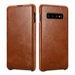 ICARER Phone Case Fit for Samsung S10 Leather Case (2019),Genuine Leather Case Flip Folio Opening Protective Cover, Slim Side Open Case Compatible for Galaxy S10 Slim Case 6.1 inch (Brown)