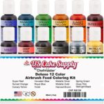 U.S. Cake Supply by Chefmaster Airbrush Cake Color Set – The 12 Most Popular Colors in 0.7 fl. oz. (20ml) Bottles
