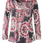 Women Long Sleeve Shirt Retro Vintage Flowy Pullover Flower Printed Tunics Button Front