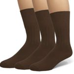 EMEM Apparel Men’s Diabetic Circulatory Non-Binding Top Loose Top Casual Dress Crew Mid Calf Cotton Seamless Toe Hosiery Socks 3-Pack Brown 10-13