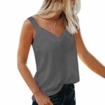 Aunimeifly Women Pure Color Tank Tops Sexy V-Neck Vest Sleeveless Tops Loose Casual Camisole Blouse Gray