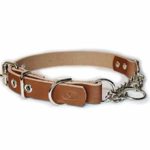 sleepy pup Adjustable Leather Martingale Chain Dog Collar (Medium: 14″-18″, Light Brown)
