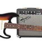 Squier by Fender Stratocaster Short Scale Beginner Electric Guitar Pack with Squier Frontman 10G Amplifier -Brown Sunburst Finish