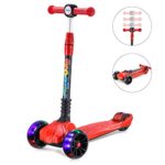 UHINOOS Kick Scooter for Kids&Toddlers-4 Adjustable Height 3 Wheel Scooters for Kids-Flashing Wheels Foldable Kids Scooter Best Gifts for Children from 3-12 Years (red)