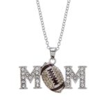 PammyJ Football Jewelry – Brown and Crystal Football Mom Pendant Necklace – Gift For Mom, 17″
