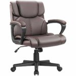 Furmax Mid Back Executive Office Chair Leather-Padded Desk Chair with Armrests,Ergonomic Swivel Task Chair with Lumbar Support (Brown)