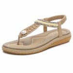HAPPYSTORE Women Sandals Summer Crystal Cross Strap Woven Ankle Toepost Flat African Roman Shoes Beige