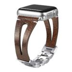 Secbolt 42mm/44mm Leather Bands Compatible Apple Watch Band Series 4 44mm, Series 3/2/1 42mm, Handmade Vintage Leather Bracelet (42mm&44mm Hollowed Brown Grey)