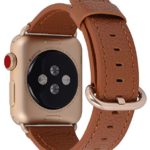 PEAK ZHANG Compatible with Apple Watch Band 38mm 40mm 42mm 44mm Women Men Genuine Leather Replacement Strap with Champagne Gold Clasp for iWatch Series 4,3,2,1(Light Brown,42mm 44mm Small)