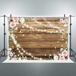 Riyidecor Rustic Pink Flowers Floral Shiny Light Brown Wood Wooden Backdrop Wedding 7x5ft Photography Background Bridal Anniversary Decorations Banner Props Festival Studio Photo Shoot Vinyl Cloth
