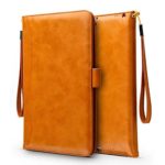iPad Air/Air2/2017 New iPad/pro 9.7 inch Case- Leather Smart Stand Folio Business Case Cover with Card Slots,Kickstand,Document Pocket,Pencil Holder,Elastic Hand Strap(light brown)