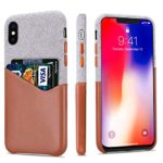 Lopie [Sea Island Cotton Series] Slim Card Case Compatible for iPhone X/10 2017, Fabric Protection Cover with Leather Card Holder Slot Design, Light Brown