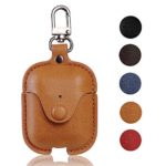 Leather Case for AirPods with Keychain, Yoelike Premium Leather Vintage Portable Shockproof Protective Cover for Apple AirPod Earphones Charging Case (PU-Light Brown)