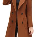 chouyatou Women Elegant Notched Collar Double Breasted Wool Blend Over Coat (XX-Large, Brown)