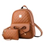 I IHAYNER Girls Bowknot 2-PCS Fashion Backpack Cute Mini Leather Backpack Purse for Women Brown