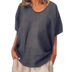 Toimothcn Women Short Sleeve Plus Size Tunic Tops Casual O-Neck Solid T-Shirt Blouse(Dark Gray,M)