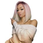 Yemenger Women’s Short Gold Bob Wig With Dark Root Side Parting Heat Resistant Mixed Dark Brown Syntheic Hair Wig