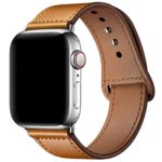 YALOCEA Compatible with iWatch Band 44mm 42mm 40mm 38mm, Genuine Leather Band Replacement Strap Compatible with Apple Watch Series 4 Series 3 Series 2 Series 1, Light Brown 38mm 40mm