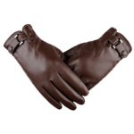 Little Chair Mens Touchscreen Winter Warm Faux Leather Velvet Gloves Outdoor Driving Ski Mitten (Coffee)
