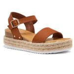 Shoe Land Legossa Womens Open Toe Ankle Strap Platform Wedge Shoes Casual Espadrilles Trim Flatform Studded Wedge Sandals Cognac 11.0
