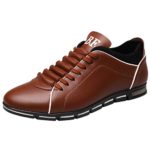 HOSOME Men Fashion Solid Leather Business Sport Flat Casual Shoes Lightweight Fashion Walking Breathable Shoes Brown