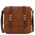 Double Compartment Large Flapover Crossbody Bag with Colorblock Straps Brown/Coffee