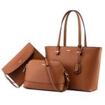 Handbags for Women Shoulder Bags Tote Satchel Hobo 3pcs Purse Set Brown