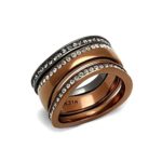 FB Jewels Solid IP Two Tone (Light Black & Light Brown) Stainless Steel Crystal Women’s Fashion Ring