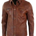 King Leathers Men’s Real Lambskin Genuine Leather Shirt Stylish Biker Shirt KMS226 Brown