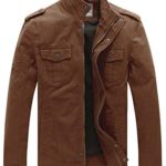 WenVen Men’s Casual Cotton Military Jacket(Coffee,M)
