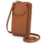 S-ZONE Crossbody Phone Bag for Women PU Leather RFID Blocking Small Cellphone Wallet Pouch Purse (Brown RFID Blocking)