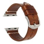 MAIKES Compatible Apple Watch Band, Vintage Oil Wax Leather Watch Strap 5 Colors Replacement for Apple Watchband 44mm 40mm 42mm 38mm Series 4 3 2 1 iWatch Watchbands(42mm, Light Brown+Silver Buckle)