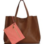 Scarleton Stylish Reversible Tote Handbag for Women, Vegan Leather Shoulder Bag, Hobo bag, Satchel Purse, Brown/Coral Pink, H18420452