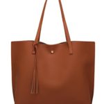 Women’s Soft Leather Tote Shoulder Bag from Dreubea, Big Capacity Tassel Handbag Brown