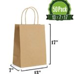 Brown Kraft Paper Gift Bags Bulk with Handles 13 X 7 X 17 [50Pc]. Ideal for Shopping, Packaging, Retail, Party, Craft, Gifts, Wedding, Recycled, Business, Goody and Merchandise Bag