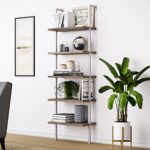Nathan James 65502 Theo 5-Shelf Wood Ladder Bookcase with Metal Frame, Natural Light Brown/White