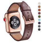 WFEAGL Compatible iWatch Band 38mm 40mm, Top Grain Leather Band with Gold Adapter (The Same as Series 4/3 with Gold Aluminum Case in Color) for iWatch Series 4/3/2/1 (Dark Brown Band+Rosegold Adapter)
