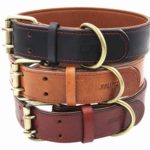 Moonpet Soft Padded Real Genuine Leather Dog Collar-Best Full Grain Heavy Duty Dog Collar-Durable Strong Adjustable for Small Medium Large X-Large Male Female Dogs Training-Light Brown 17.2-22”